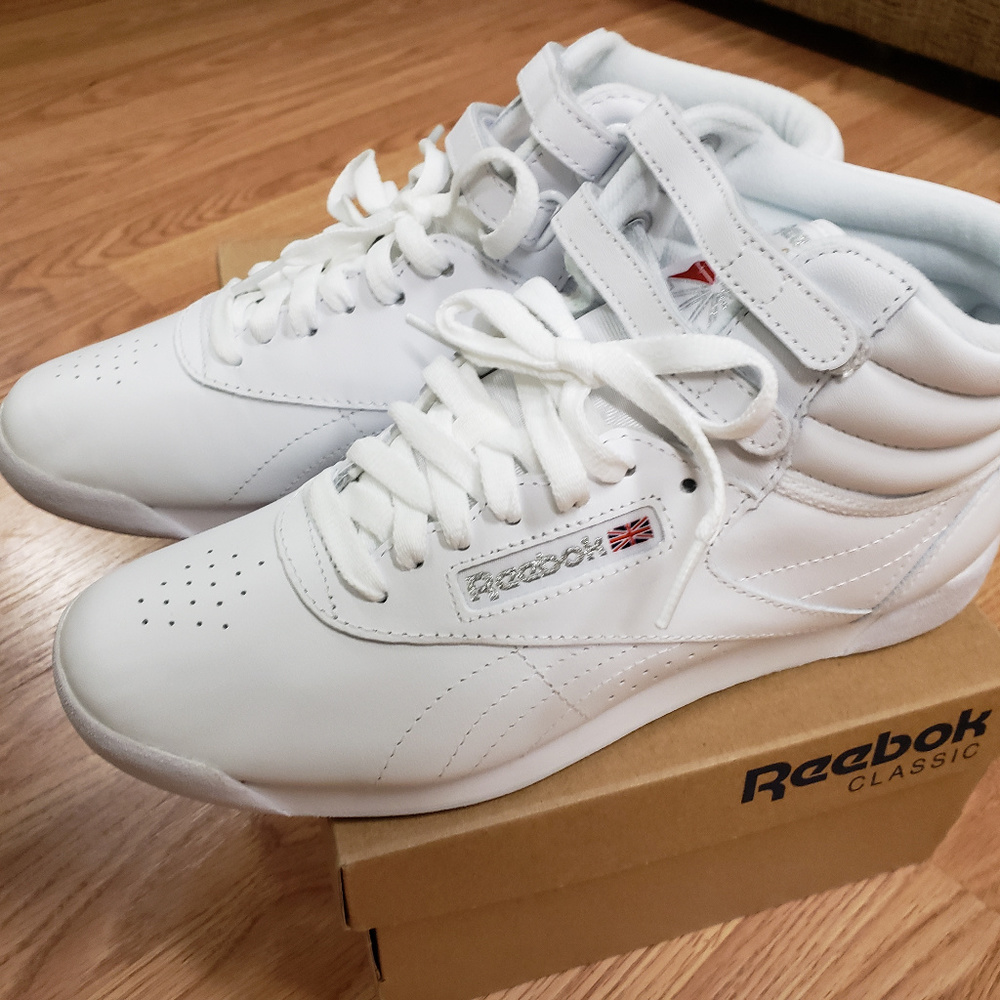 Reebok Freestyle Hi White/Silver Classic 8.5